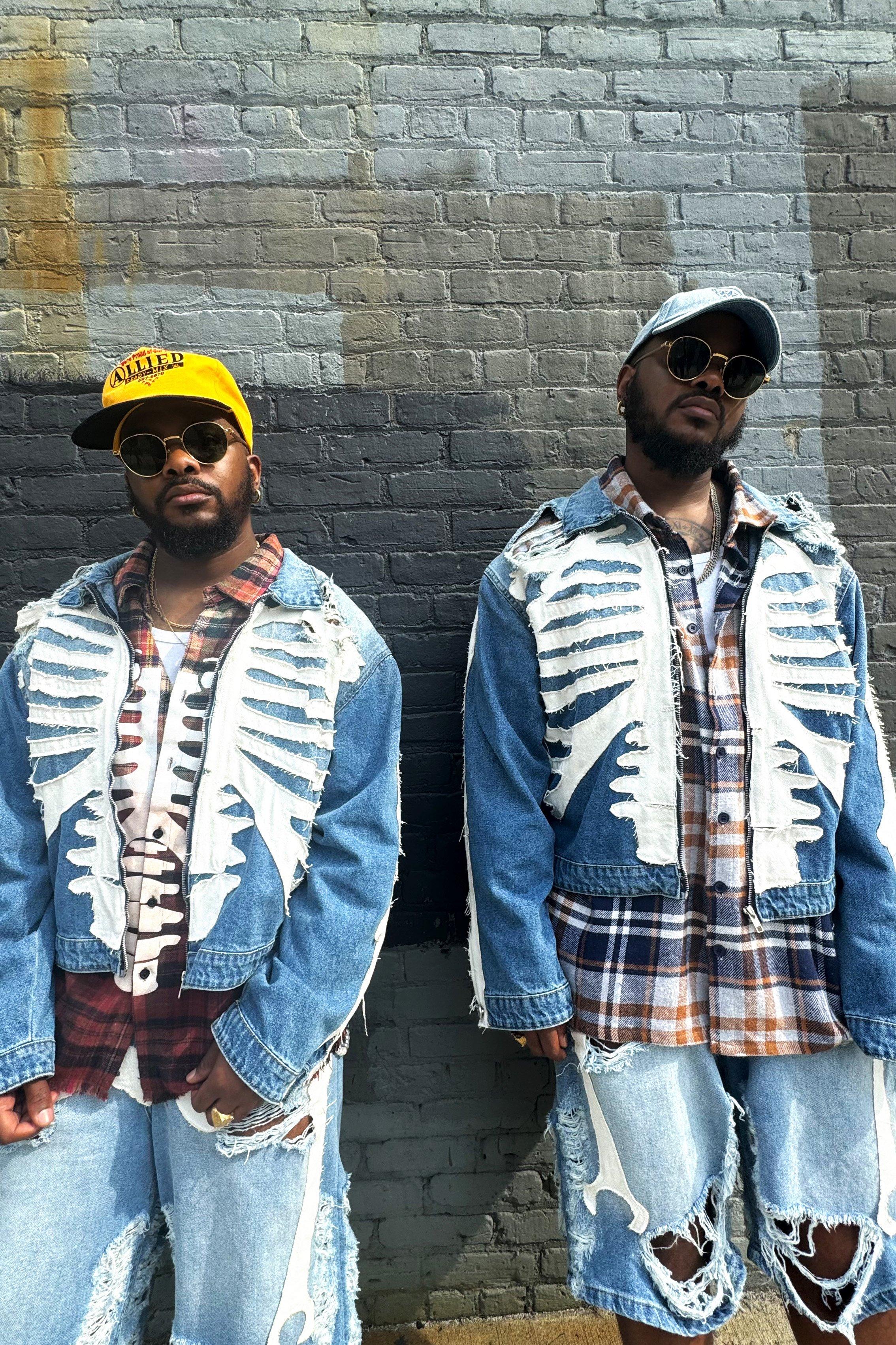 Boxy Fit Skeleton Applique Distressed Jean Jacket In Light